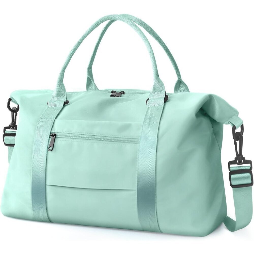 Women Men Cyan Waterproof Carry On Tote Travel Duffle Bag with Trolley Sleeve